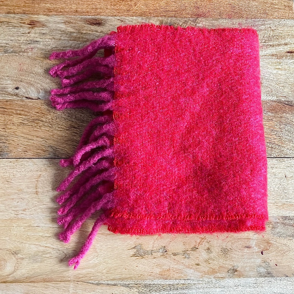 Topshop Red Fringe Long Thick Fuzzy Wrap Scarf